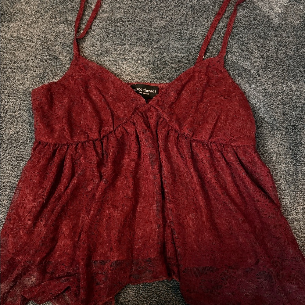 Red Threads Women's Red Lace Crop Top